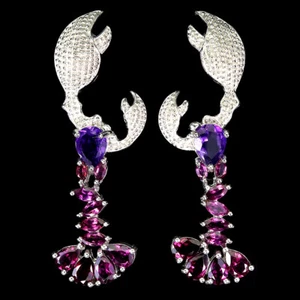 Pendientes De Plata Esterlina 925 Con Perlas De Amatista Rodolita Y Zafiro - Imagen 1 de 13