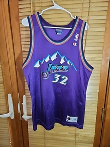 Vintage 90s Champion Utah Jazz Karl Malone Basketball Jersey Purple 44 Large - Picture 1 of 9
