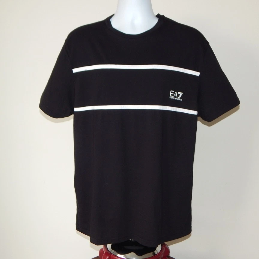 NUEVO CON ETIQUETAS Camiseta Para Hombre EMPORIO ARMANI EA7 Algodón Negra Borde Blanco Adornada Talla XL Foto 1 de 4