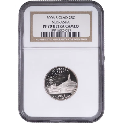 2006-S Clad Nebraska State Quarter - Proof ~ NGC PF 70 ULTRA CAMEO - Image 1 of 2