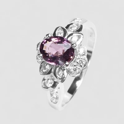 Anillos de joyería hechos a mano de plata de ley 925 de espinela púrpura de Birmania de 0,72 quilates talla 5,75 Foto 1 de 4