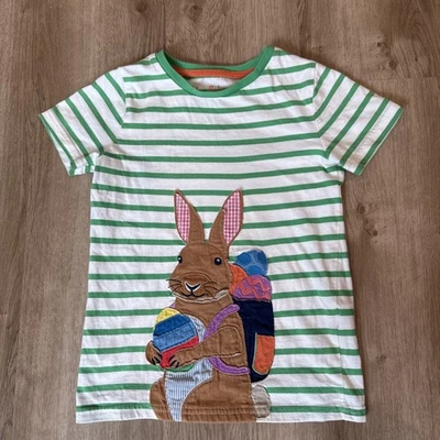 Mini Boden Girls 6-7Y Green White Stripe Bunny Easter Appliqué Top 122cm - Image 1 of 4