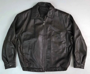 Chaqueta Bomber Roundtree & Yorke Cuero Negro Cremallera Completa Para Hombre L Usada en Excelente Condición - Imagen 1 de 8