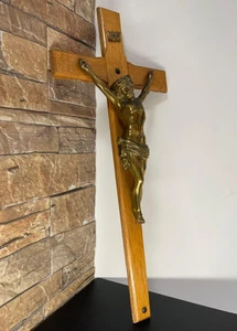 French Large Antique Solid Wood Metal crucifix wall Cross Jesus Religious⭐ - Picture 1 of 12