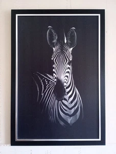 Zebra Large Monochrome Print on Framed Canvas Wall Art 65cmx45cm. Ex Shop Stock. - Picture 1 of 5