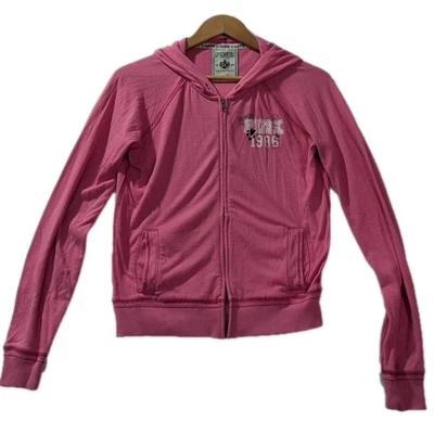 Sudadera con Capucha Y2K Victoria’s Secret ROSA 1986 Cremallera Para Mujer’s M Rosa Script Gráfico 2009 Foto 1 de 4
