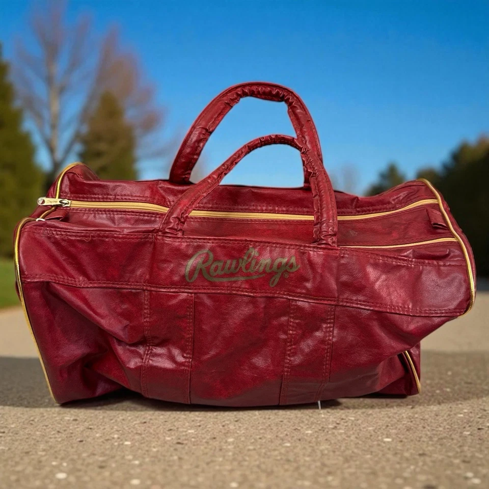 Bolso de Gimnasio Rawlings Vintage Borgoña Cuero Look Retro Deportes Lona Años 80 Dorado Foto 1 de 4