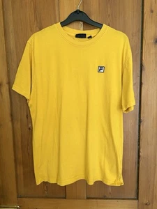 Fila Yellow Mustard Crew Short Sleeve Retro Logo T-Shirt Size M Medium 80s 90s - Picture 1 of 9