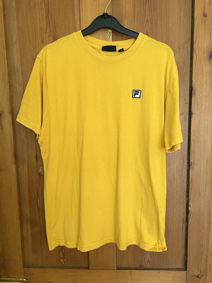 Fila Yellow Mustard Crew Short Sleeve Retro Logo T-Shirt Size M Medium 80s 90s - Image 1 of 4