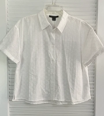 Blusa blanca de algodón con botones French Connection manga corta talla L nueva con etiquetas Foto 1 de 4