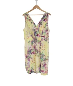 Banana Republic Yellow Floral Silk Sleeveless Knee Length Sheath Dress Size 16 - Picture 1 of 8