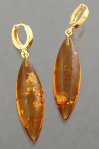 Genuine BALTIC AMBER Gold Plated Silver Dangling Cabochon Earrings 5.6g 250724-4 - Picture 1 of 7