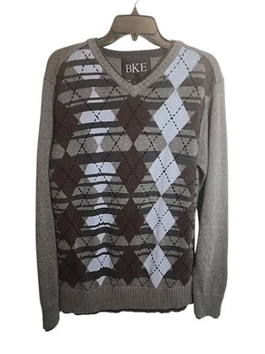Suéter Pullover BKE Para Hombre L Marrón Gris Azul Manga Larga Informal Tejido Foto 1 de 4