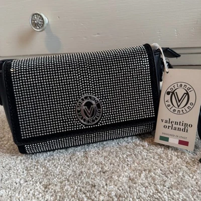 Valentino Orlandi Italy Black Rhinestone Embellished Crossbody Bag - Image 1 of 4