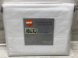 Hudson Park Italiano Lino Percal Puño Queen Sábana Plana Blanco/Blanco Nuevo - Imagen 1 de 4