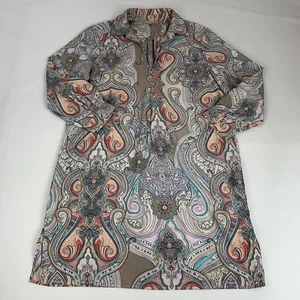 Vestido Camisa Joan Vass Studio Para Mujer Pequeño Gris Estampado Cachemira Henley Manga 3/4 - Imagen 1 de 5