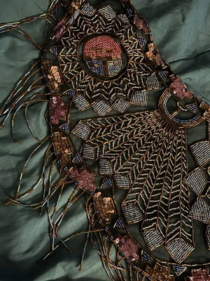 VTG Glass Hand Beaded Sequins SHAWL CAPELET Collar Cover-Up Belly Dance Costume  - Image 1 of 4