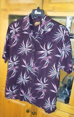 Camisa hawaiana abotonada mezcla seda caribeña para hombre XL palmeras tropicales óxido  Foto 1 de 4
