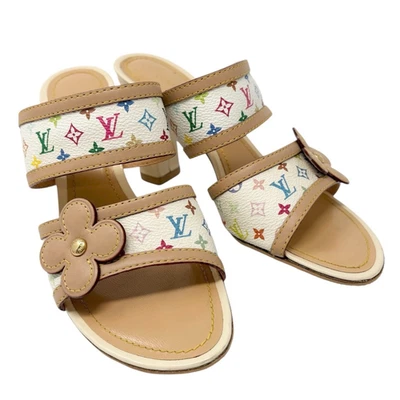 LOUIS VUITTON Vintage Monogram Multicolor Heels Sandals #37.5 White Murakami - Image 1 of 4
