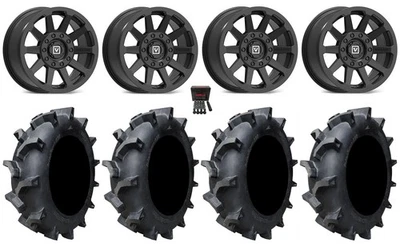 Valor V02 14" Wheels Black 30" Interforce 628 Tires Kawasaki Mule Pro FXT  KRX - Image 1 of 4