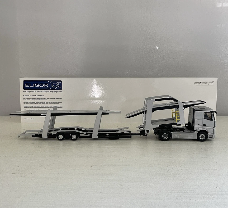 MERCEDES BENZ ACTROS 5 CAMIONES TRANSPORTADOR DE CARROS 1:43 🚨 WoW plateado soporte de exhibición Foto 1 de 4