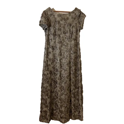 Alex Evenings Womens Full Length Gown 16W Gold Rosettes Sequined Elegant Formal - Image 1 of 4