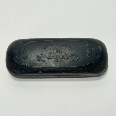 Estuche de gafas de cuero negro vintage BADA forrado con almeja carcasa rígida Foto 1 de 4