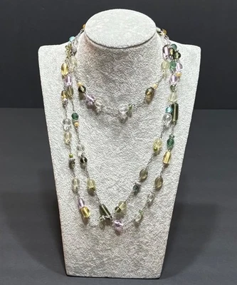 Collar Lia Sophia Cuentas Acrílicas Lavanda Verde Oro Azul Claro Tono Plata 56" Foto 1 de 4