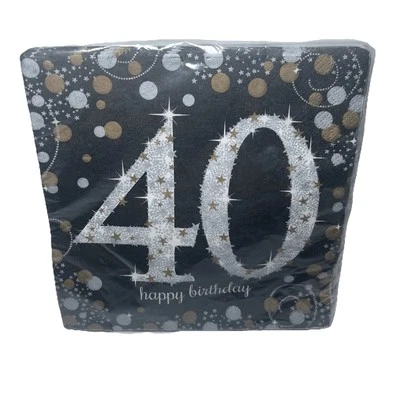 Servilletas de papel 40 cumpleaños servilletas fiesta negro dorado 16 - 2 capas  Foto 1 de 2