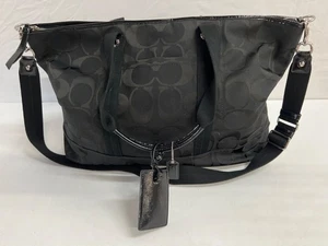 Große schwarze Coach Handtasche Schulter Trage Crossbody Canvas Lederbesatz Tasche - Bild 1 von 12