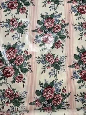 VTG Waverly Floral Fabric View from Veranda Carriage Trade Pink Stripe chintz - Image 1 of 4