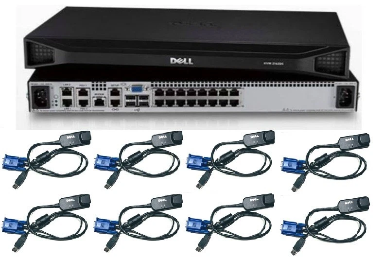 DELL PowerEdge 2162DS 16 port 2 IP KVM Switch + 8 x 09F3C7 USB Modules Dual AC - Image 1 of 1