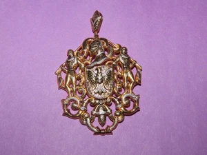 RITTER AMULETT ANHÄNGER ANSTECKNADEL BROSCHE VINTAGE 70er DAMASZENER SPANIEN GOLDFARBEN EMAILLIERT - Bild 1 von 2
