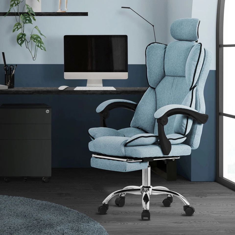 Chaise de bureau ergonomique réglable en hauteur fauteuil de direction bleu - Photo 1/4