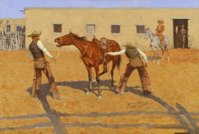 His First Lesson | Frederic Remington | 1903 Wild West Cowboy Print - Image 1 of 4