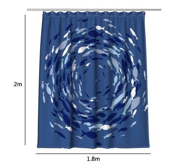 Tenda Doccia AntiMuffa Impermeabile 180x200cm Con Anelli Bagno Pesci dfh
