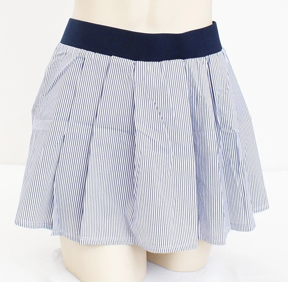 FILA Navy Blue White Striped Pleats Tennis Golf Run Skirt Skort Retail Regular L