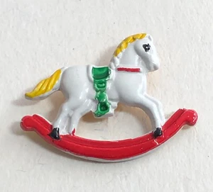 VINTAGE Hand Painted Toy Rocking Horse ~ Aluminum Button - Picture 1 of 2