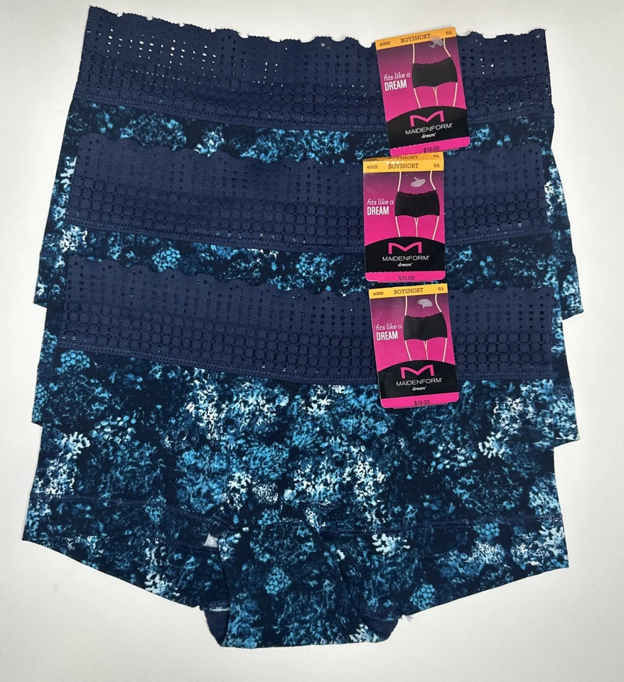 Maidenform Cotton Dream Lace Boyshort Underwear 40859 Blue 7/L Large 2 pairs
