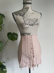 Antique Vintage Beige Lace Up Corset Girdle Skirt S Fairy Goth - Picture 1 of 24
