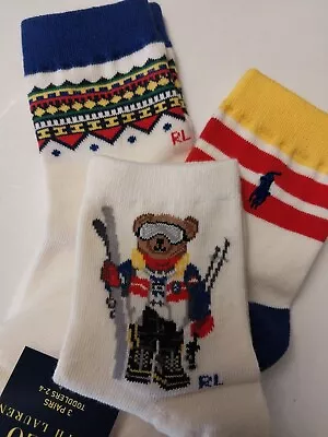 2-4T Niños Pequeños Ralph Lauren 🐻 POLO SKI BEAR Calcetines Crew Talla 2-4 Zapato 6-10,  Foto 1 de 4