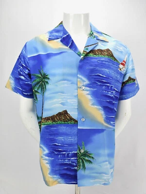 Vintage Shoreline Hawaii Shirt Mens Waves Ocean Sailboat Aloha Medium  - Image 1 of 4