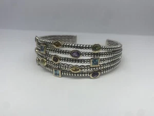 Multicolor Bangle - Cuff Sterling Silver 925 14K Blue Topaz Citrine Peridot - Picture 1 of 12