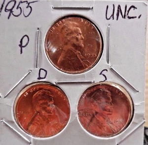 UNZIRKULIERT TRIO 1955 P,D,&S LINCOLN WHEAT PENNY SET (81917) - Bild 1 von 2