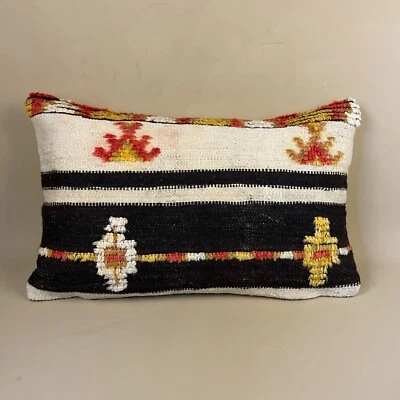 Moroccan Kilim Berber Cushion Antique Carpet Pillow Feather Handmade 56x35cm - Image 1 of 4