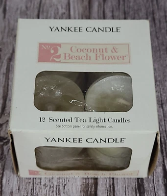 Vela Yankee 12 velas perfumadas Tea Light nº. 2 flores de coco e praia novas - Imagem 1 de 4