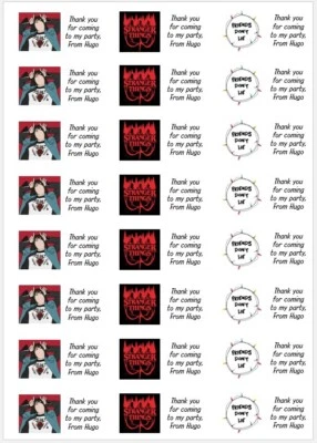 48 Stranger Things Thank You Stickers Personalised Labels Party Bags Sweet Cones - Image 1 of 3