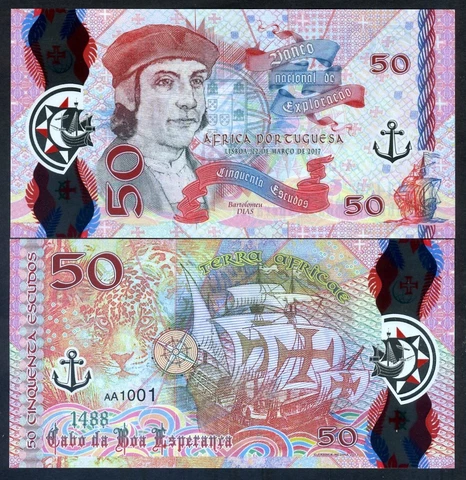 Portuguese South Africa, 50 Escudos, 2017, Clear Window Polymer, Dias, Caravel Cover