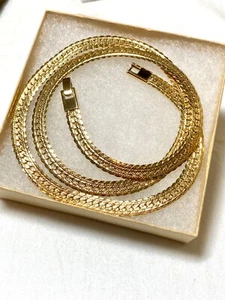 24" flache Textur Glieder Vintage goldfarbene Halskette Faltschließe - Bild 1 von 11