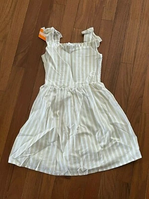 Gymboree Girl Pineapple Sparkle White and Gold Striped Smocked Back Dress Size 6 - Image 1 of 4